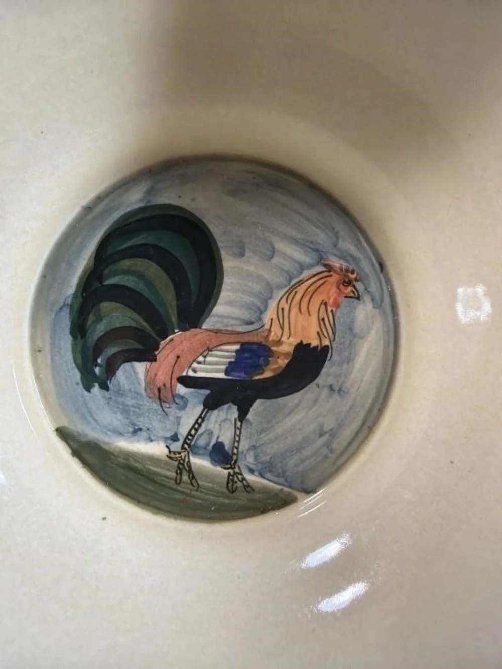Colonial Williamsburg Rooster Big Serving Bowl Oxney Green England Hand Painted